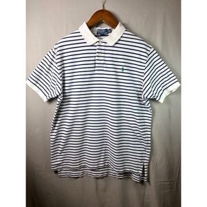 Polo Ralph Lauren Mens Polo XXL White Blue Striped Short Sleeve Pony Logo